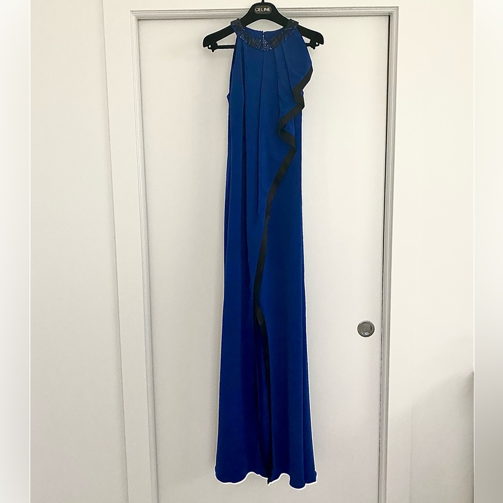 Badgley Mischka Blue Gown, Beaded Neckline Size 8.